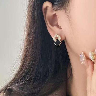 Korean Zircon Black Square High-End Stud Earrings for Women