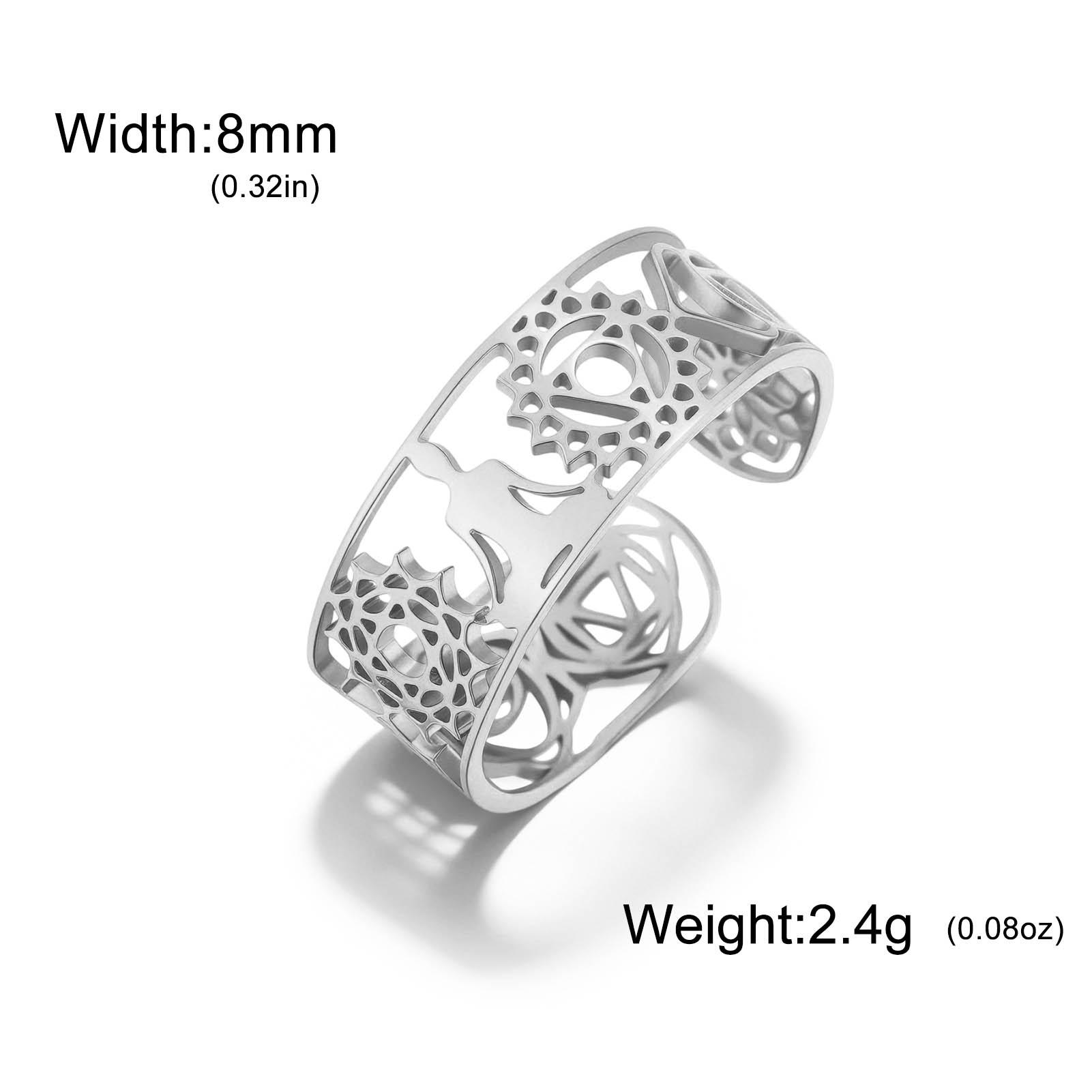 

Teamer 7 Chakra Finger Ring For Women Amulet Meditation Yoga Stainless Steel Hollow Open Ring Vintage Anniversary Jewelry Gift