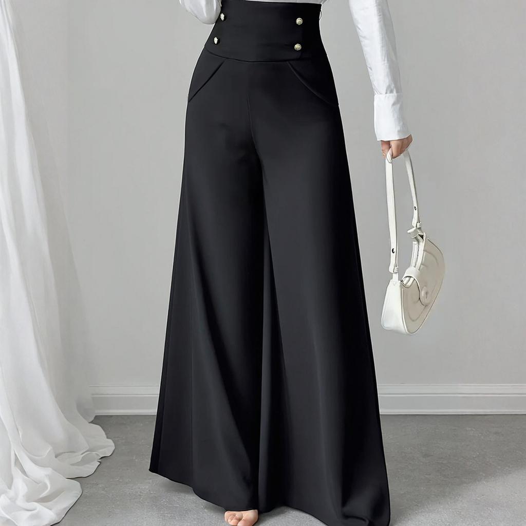 Women's Double-breasted High-waisted Wide-leg Pants Color Slimming Drape Straight Pants