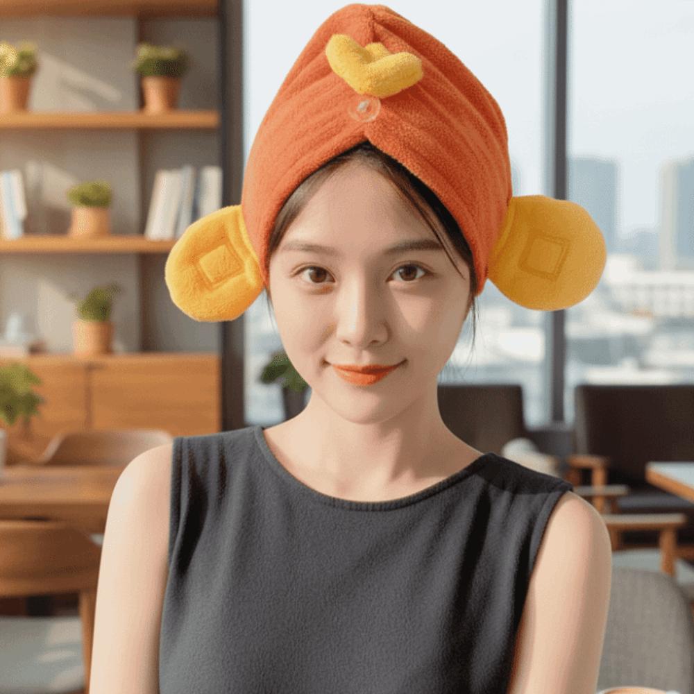 2PCS Super Absorbent God of Wealth Cap Quick-Drying Towel Cap Fashion Hair Drying Cap  Home Spa