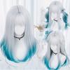 Blue White Gradient Bangs Straight Synthetic Wig with Ponytail Anime Party Cosplay Fashion 2025 New Fiber Hairdo
