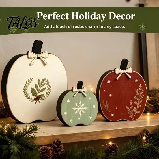 Christmas Farmhouse Mantel Accents 3Pcs/Set Wooden Ornaments, Rustic Gingerbread Man Tree Tiered Tray Style Festive Decor, Centerpieces for
