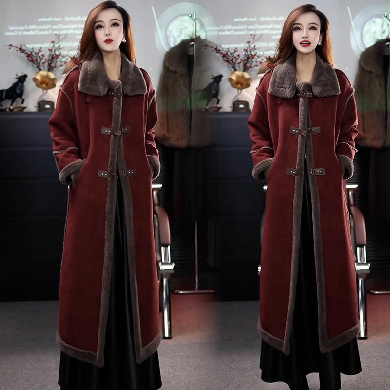 Winter Neue Damen Fleecegefütterte Verdickte Overknee Lange Jacke