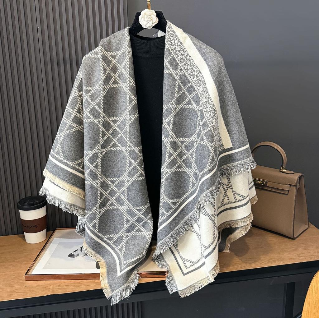 Imitation Cashmere Scarf Female Korean Version Contrasting Colors Autumn and Winter Warm Couple Scarf British Fashion Long Shawl