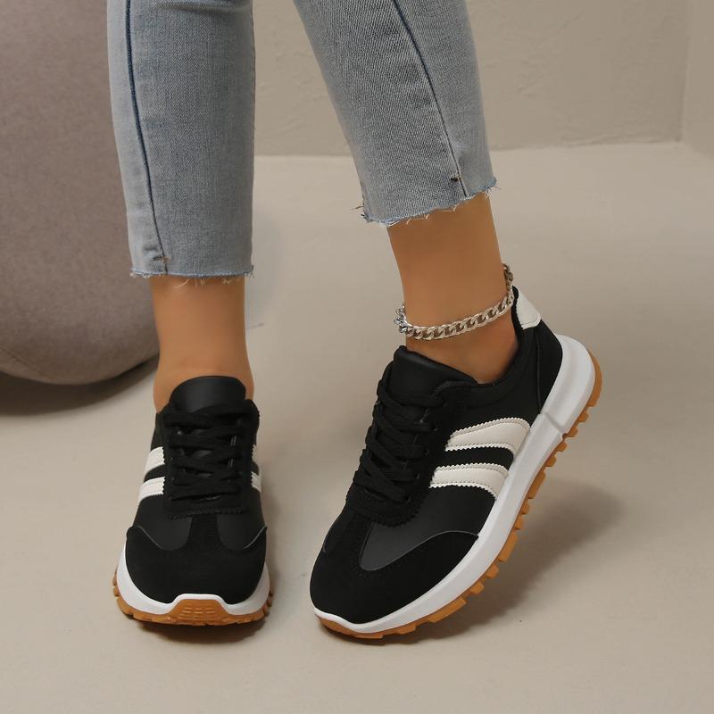 Women's Spring Round-Toe Lace-Up Color-Blocked Casual Sports Shoes, European Style, Available In Large Sizes.