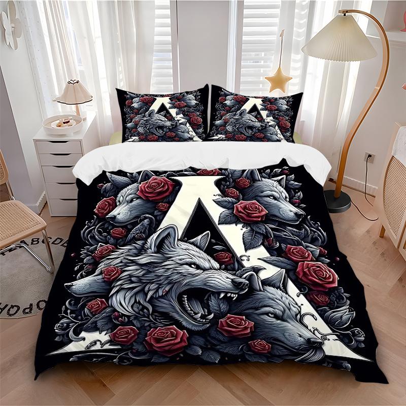 3pcs Wolf Pack Rose Crest Print Cover Set Ultra Soft, Breathable