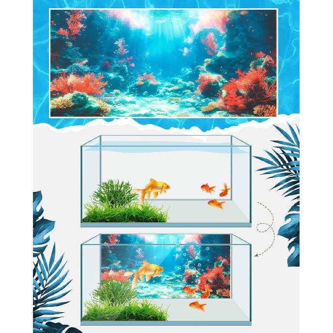 4 Pack Aquarium Background Polyester 30 x 18 Inch Cloth Fish Tank Background Undersea Corals Sunshines Rock Aquatic Plants Wallpaper with