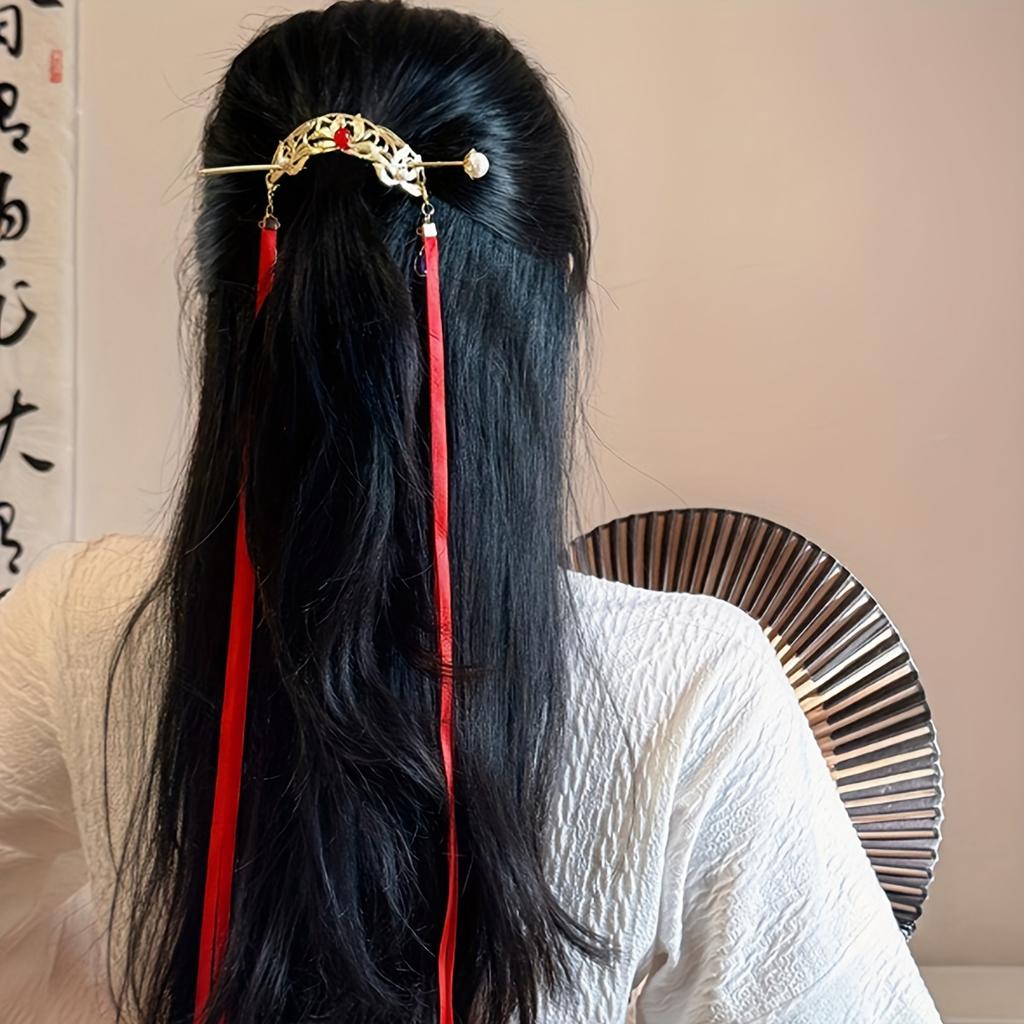 A New Chinese-Style Elegant and Easy Horse-Face Skirt Hair Accessory with A Ribbon for Women