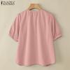 ZANZEA Damen Freizeit Rundhals Einfarbig Kurzarm Bluse