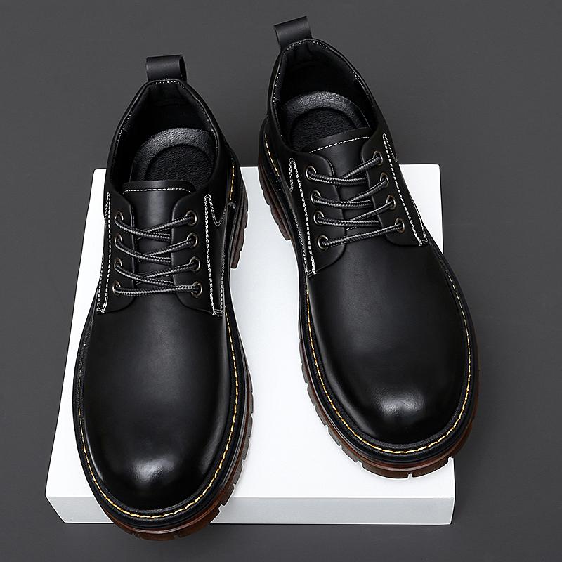 

2024 Осень Новые Высококачественная Кожа Роскошная Обувь На Шнуровке Классическая Уличная Спортивная Мужская Обувь Мужская Рабочая Обувь с Коровьей Подошвой 44 чёрный
