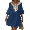 Color Pompom Tassel Solid Color Lotus Leaf Sleeve Lace Casual Bohemian Dress Women