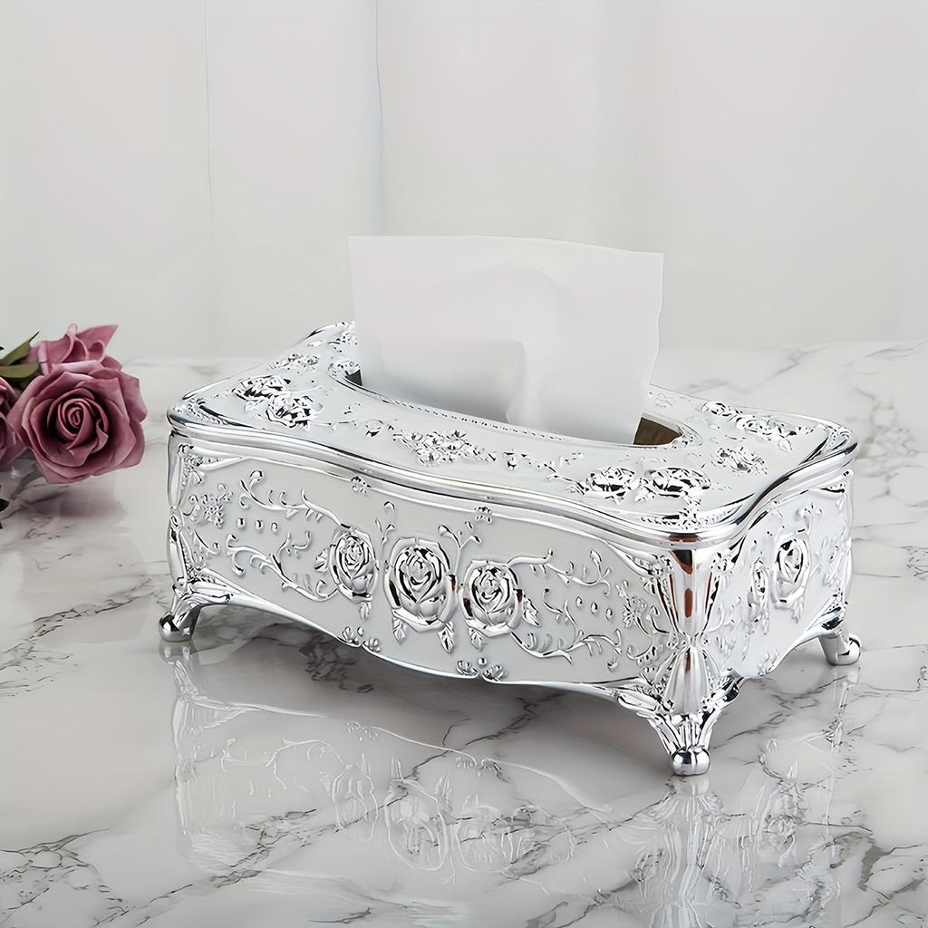 [Rose Pattern Tissue Box] Golden-plated Luxurious Tissue Box - Rose Pattern, European and American Style - Suitable for Multiple Rooms and Occasions