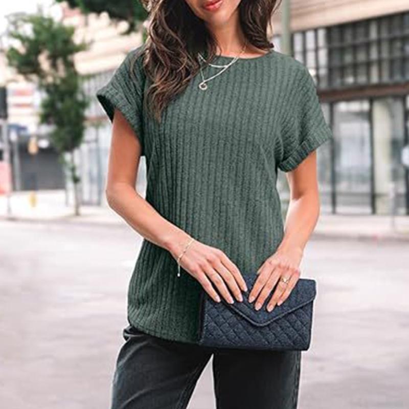 Women's 2025 Short Sleeve Crew Neck T Shirt Casual Loose Ribbed Knit Pullover Sweater Tops Summer Spring Outfits Gifts