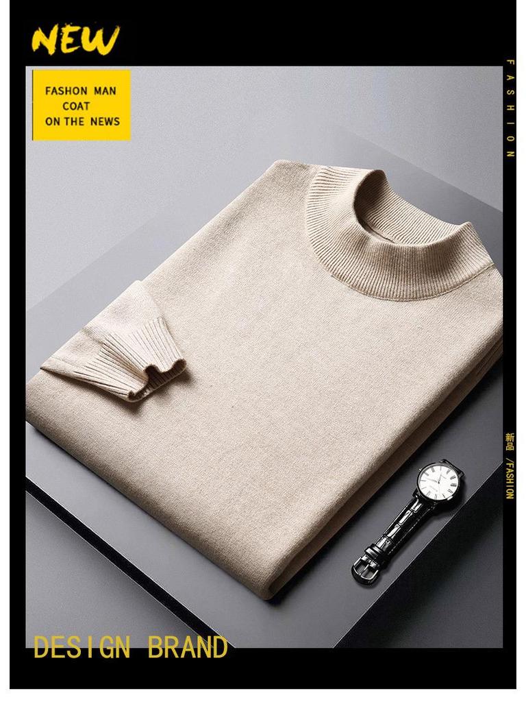 Men's Autumn/Winter Slim Fit Woolen Pullover - Half High Neck Knitted Sweater