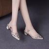 New Style Breathable Mesh Open-toe Women's Pointed-toe Soft Leather Slip-on High-heeled Shoes