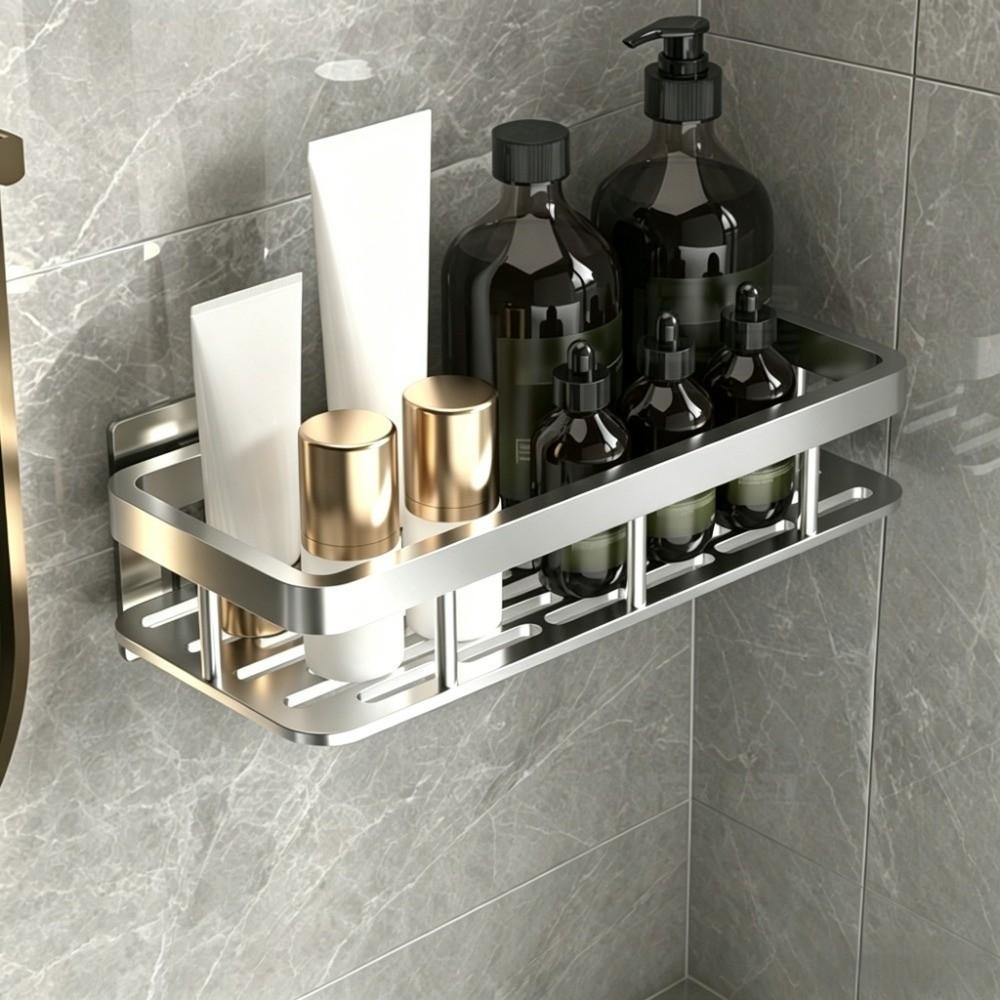 Heavy Duty Wall Mounted Shelf with rod Shower Rack Storage Accessories Storage Shelf Wall