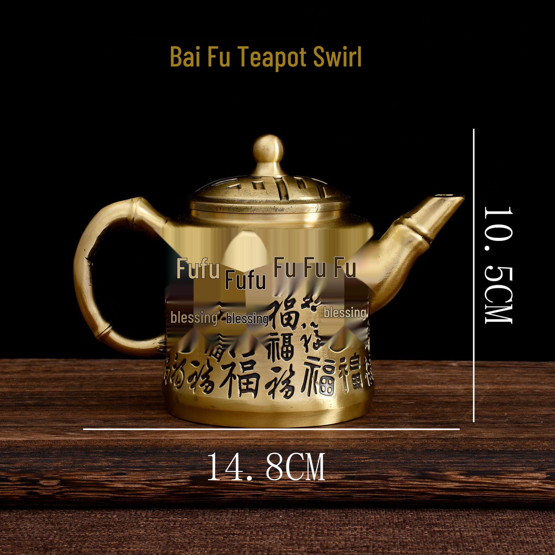 Brass Hundred Blessings Copper Teapot Wine Pot Ornament with Fu Character, Retro Rotating Design
