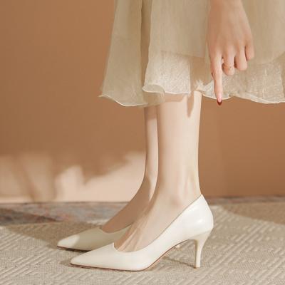 2026 New Women's Soft Leather High Heels - Thin Heel Pointed Toe Off-White Professional Work Shoes, Non-Tiring Feet, XCY41-Y5-8