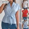 Women's Fashion Casual Solid Color Print Short Sleeve V Neck Blouses & Shirts