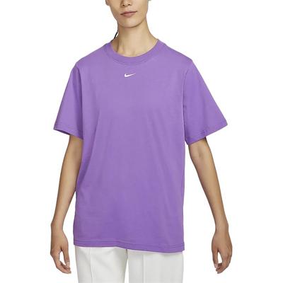 Sportswear Solid Color Loose Fit Logo Print Crew Neck Pullover Short Sleeve T-Shirt Women T-Shirts Purple FD4150-521