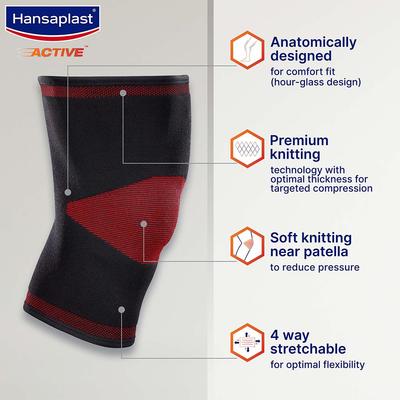 Hansaplast Active Knee Support for Men & Women| Pair | Size M |Knee Brace for Long Lasting Pain Relief, Stability & Targeted Compression | Skin F