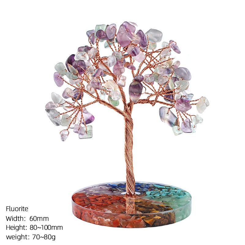 Natural Amethyst Stone Money Tree Ornament Chakra Crystal Chip Life Tree Resin Base Creative Home Desk Decor