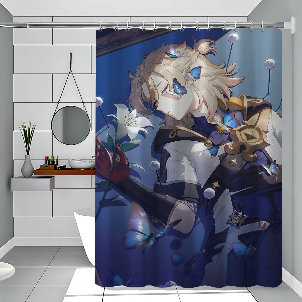 Genshin Albedo Shower Curtain With Waterproof And Mold Resistant Shower Curtain Polyester Durable Bathroom Screen With Hook
