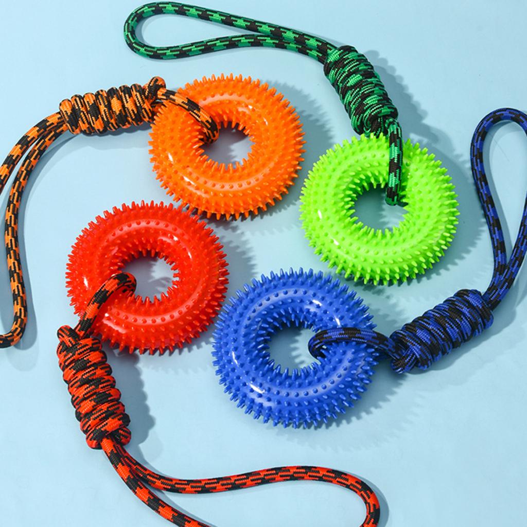 Yousheng Spiked Ring Dog Chew Toy for Aggressive Chewers Interactive Squeaky Spiky Ring with Rope Dog Training Fetch Toy for Small Medium Large Dogs