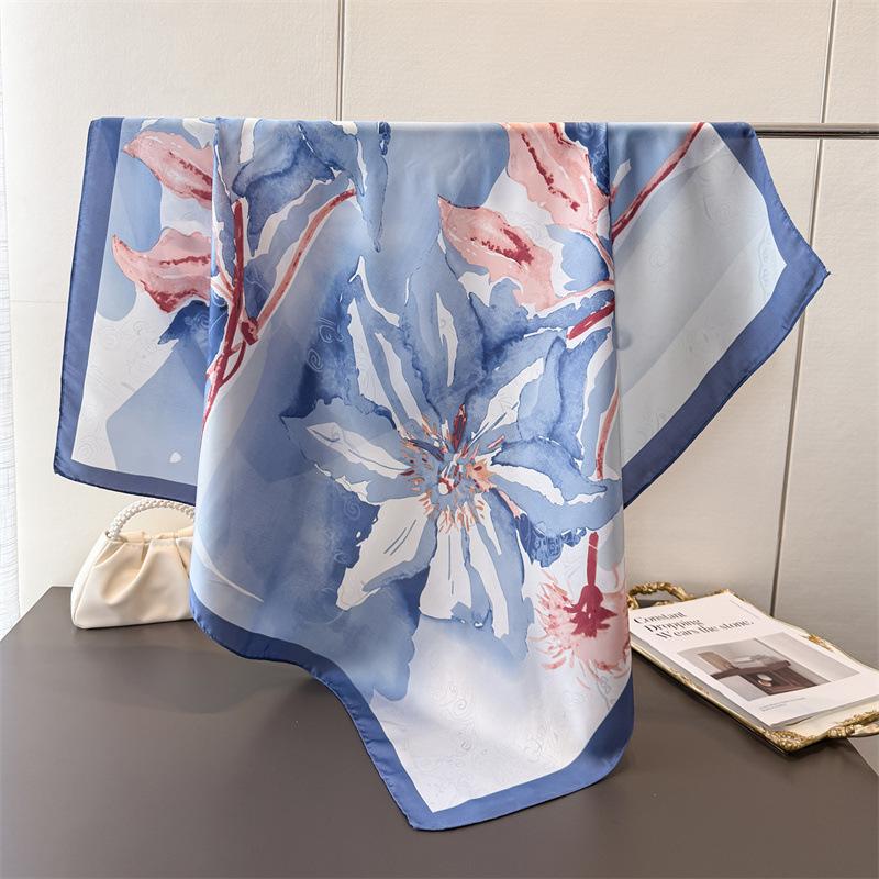

Advanced Sense Simulation Silk Printing Large Square Scarf Silk Scarf Shawl Headscarf Beach Scarf Neck Protection Scarf 90*90cm