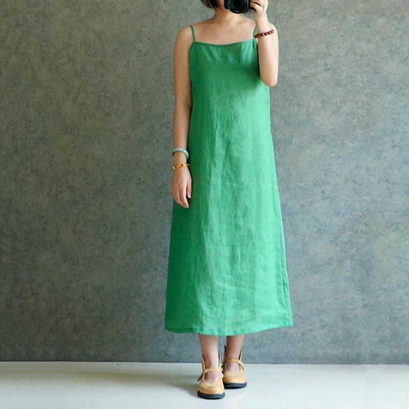 summer new large size cotton and linen suspender dress comfortable and cool versatile backless