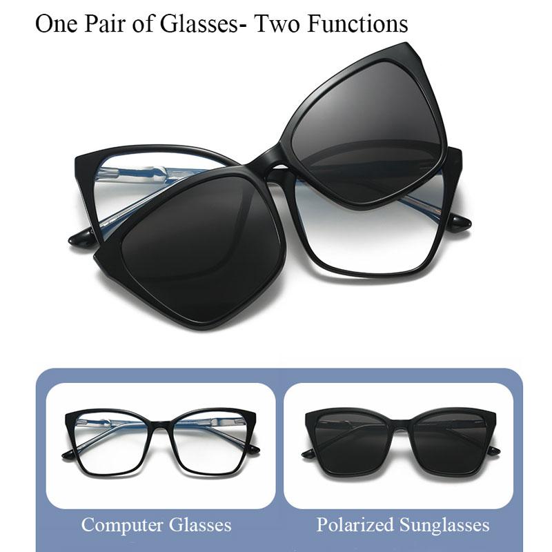 Anti Blue Rays Prescription Computer Glasses with Clip-on Sunglasses