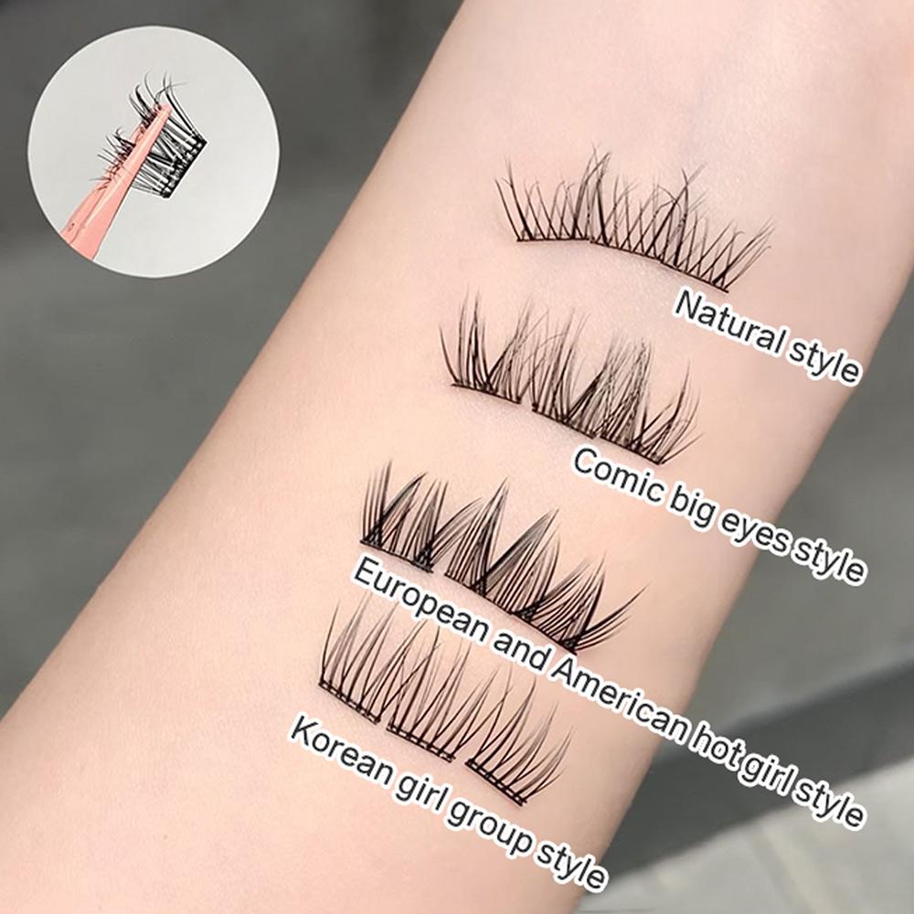 Comic-Stil, kleberfreie künstliche Wimpern, einzelnes Büschel, 5D, natürlicher Curling, selbstklebende künstliche Wimpern, obere und untere Wimpern