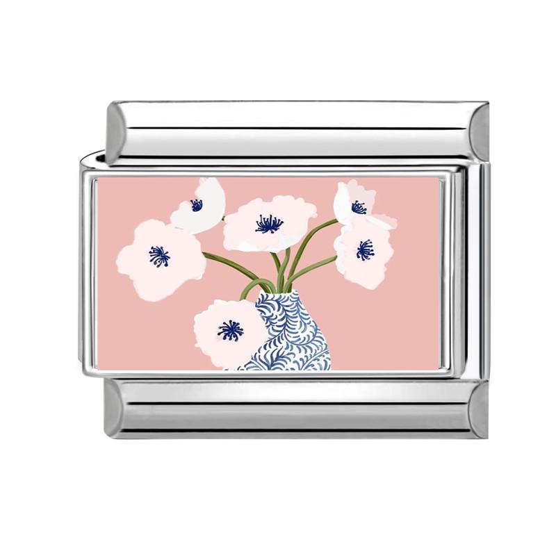 Colorful Art Printing Daisy Sunflower Tulip Rose Flowers Italian Charm Links Fit 9MM Stainless Steel Bracelet DIY Making Gifts