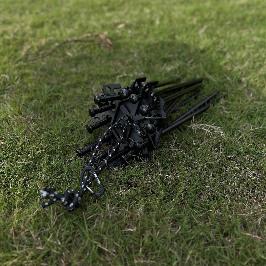 Blackened Portable Outdoor Camping Rack with Tray and Cutlery Hanger