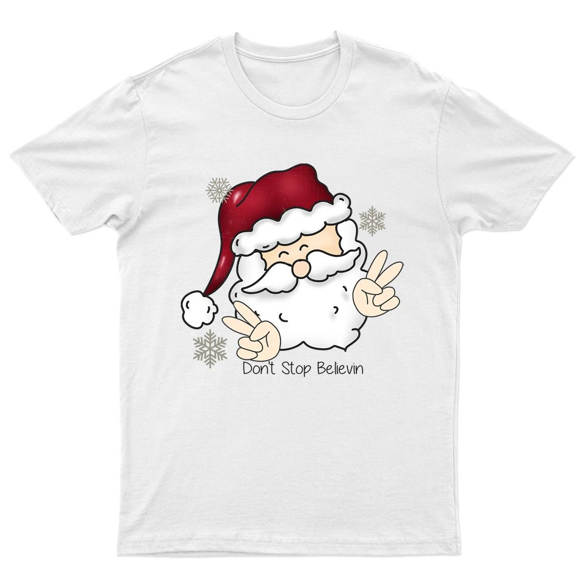 Dont Stop Believin Santa T-Shirt Unisex Gift Retro Seasonal Funny Xmas Claus M