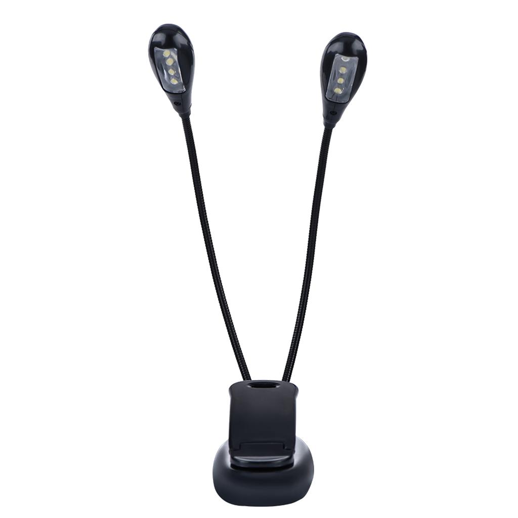 Clip On Music Stand Book Reading Mini Double Adjustable Arms Light LED Lamp (8 Beads)