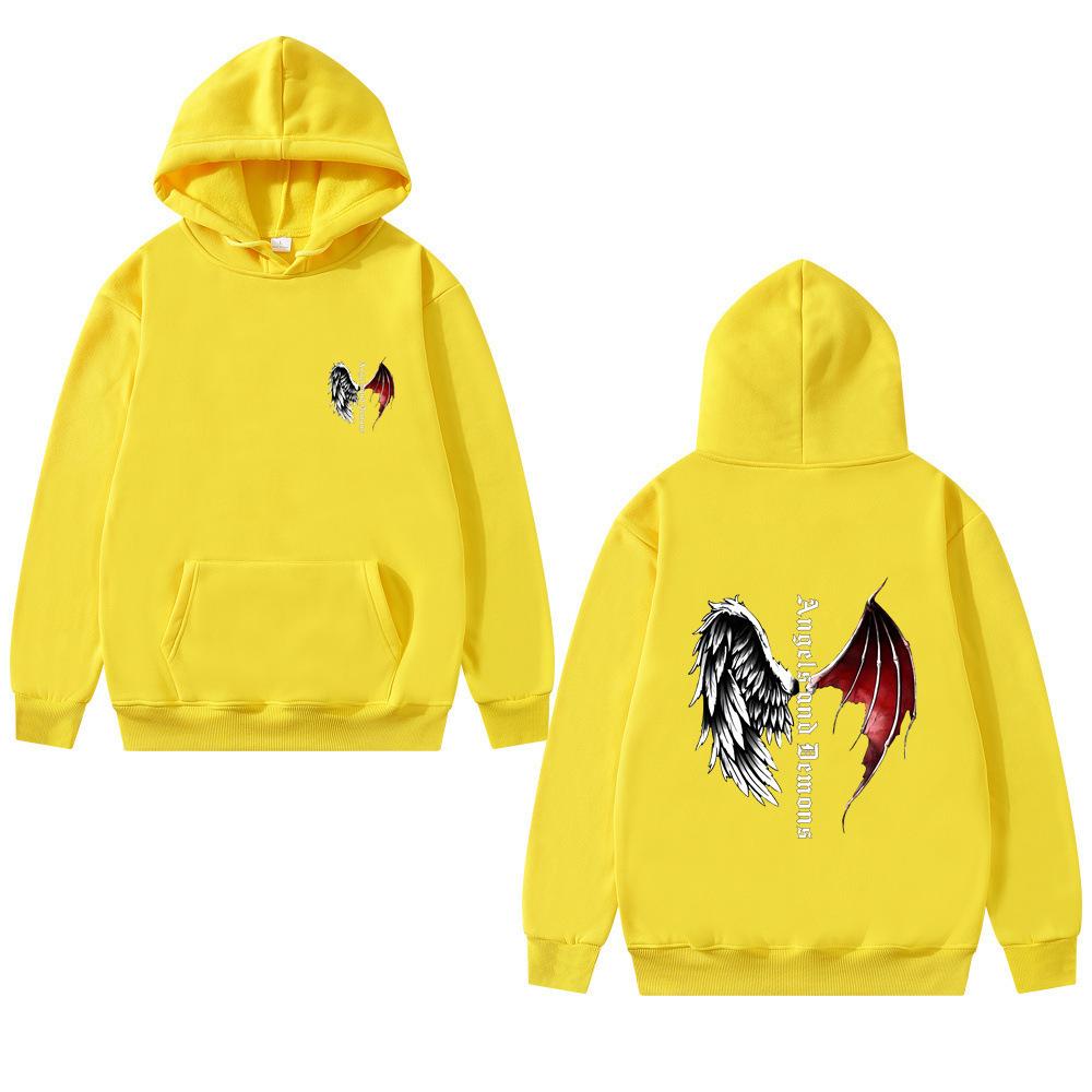 Winter Dark Punk Style Wings Pattern Printed Hoodies Fashionable Casual Sports Long Sleeved Men's and Women's Unisex Hooded Sweatshirts