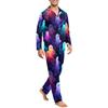 Herren Langarm Button-Down Pyjama-Set Weiche Nachtwäsche für Komfort zu Hause
