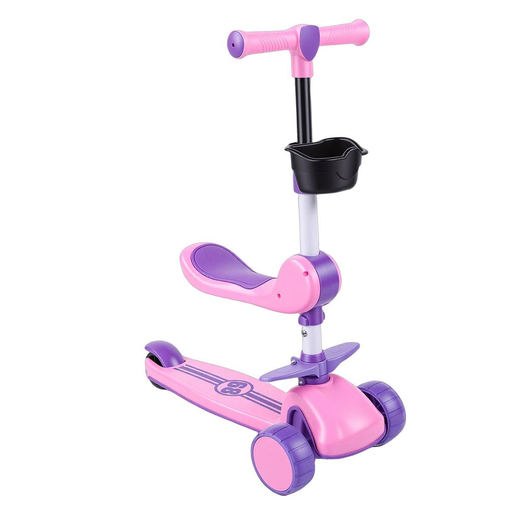 3-ბორბლიანი LED განათებით სკუტერი 3 ბორბლით, საჭით და მოსახსნელი სავარძლით, დასაკეცი სკუტერი გარე აქტივობებისთვის