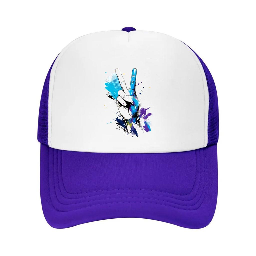 Abstract Rainbow Victory Hand Splash Mesh Baseball Cap Casual Hat Outdoor  For Womens Unisex FeUnisex