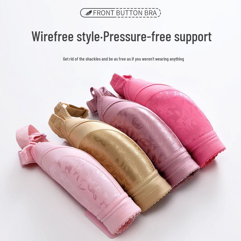 Plus Size Front Closure Wire-Free Bra for Middle-Aged & Elderly: Side Support, Comfortable Thin Cup, Perfect for Moms