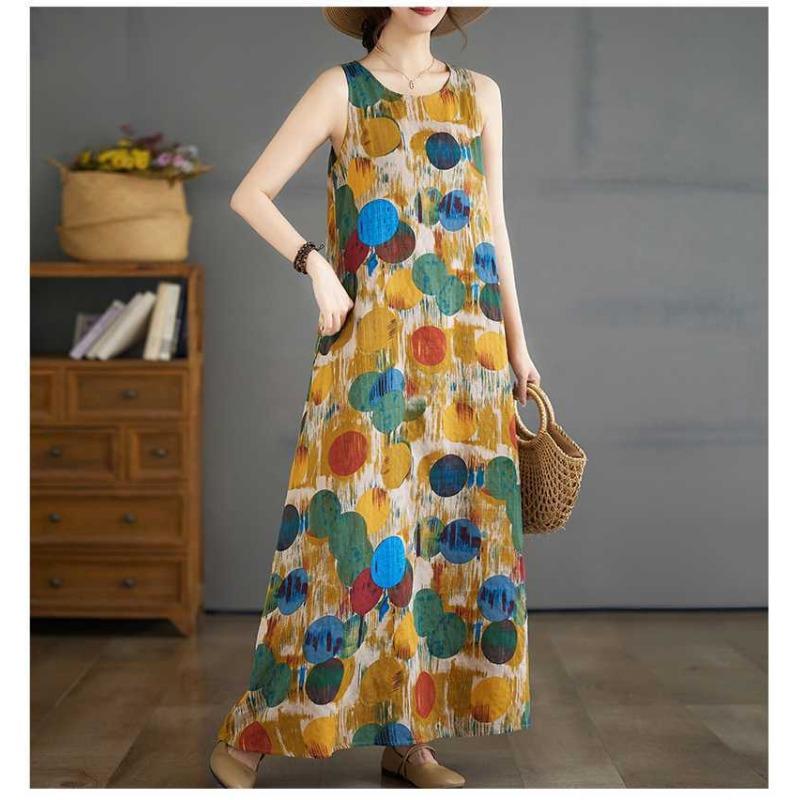 New Long Dresses Summer New Plus Size Sleeveless Round Neck Printed Dresses
