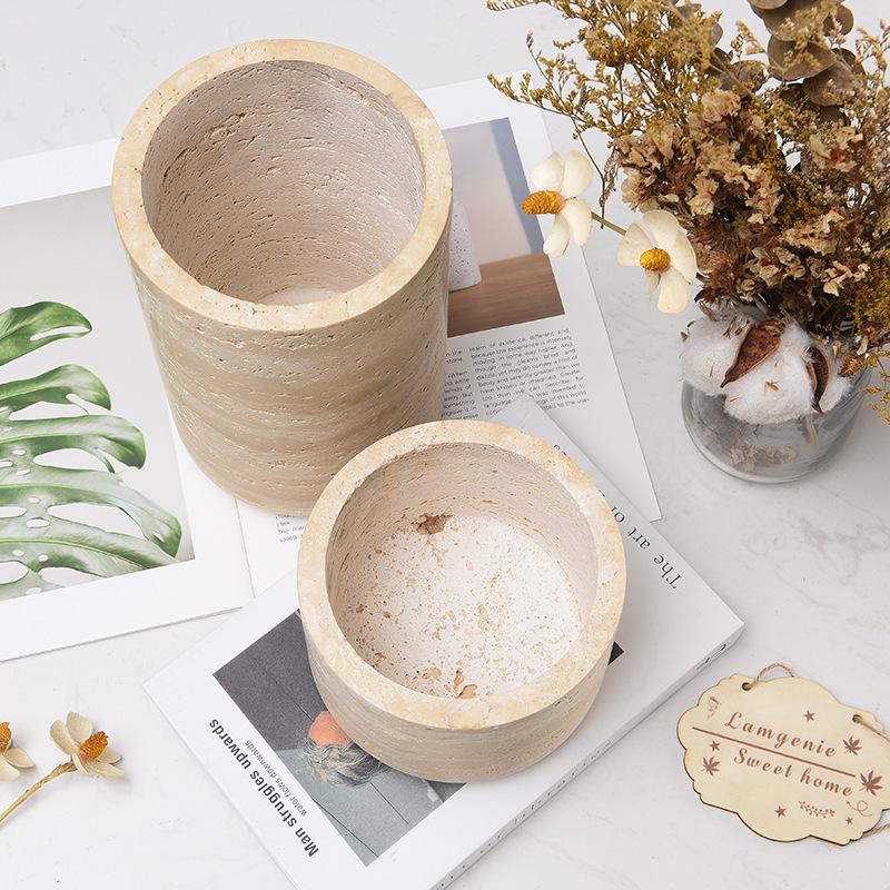 Natural Yellow Cave Stone Vase - Light Luxury Wabi-sabi Style Home Decor for Hotel Model Rooms