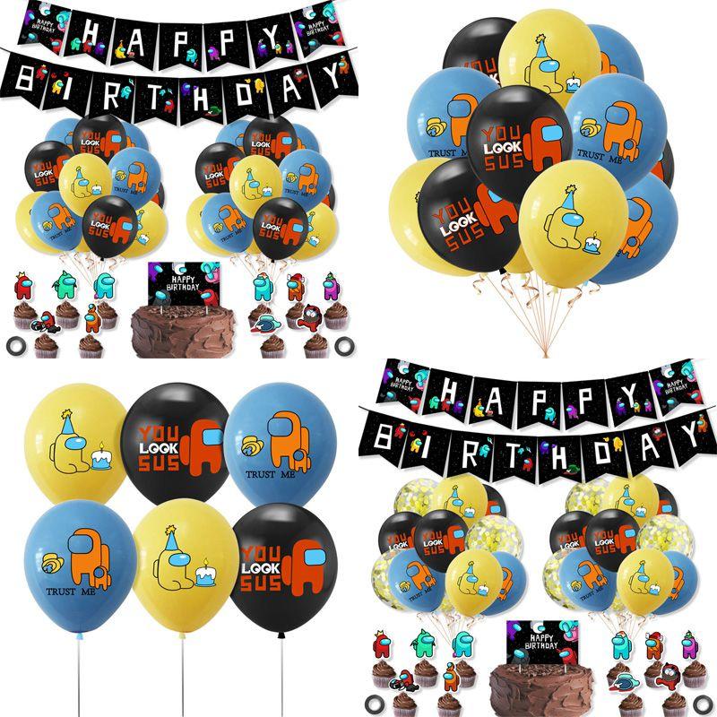 Party Theme Birthday Decoration Supplies Set Banner Balloon Cake Insert
