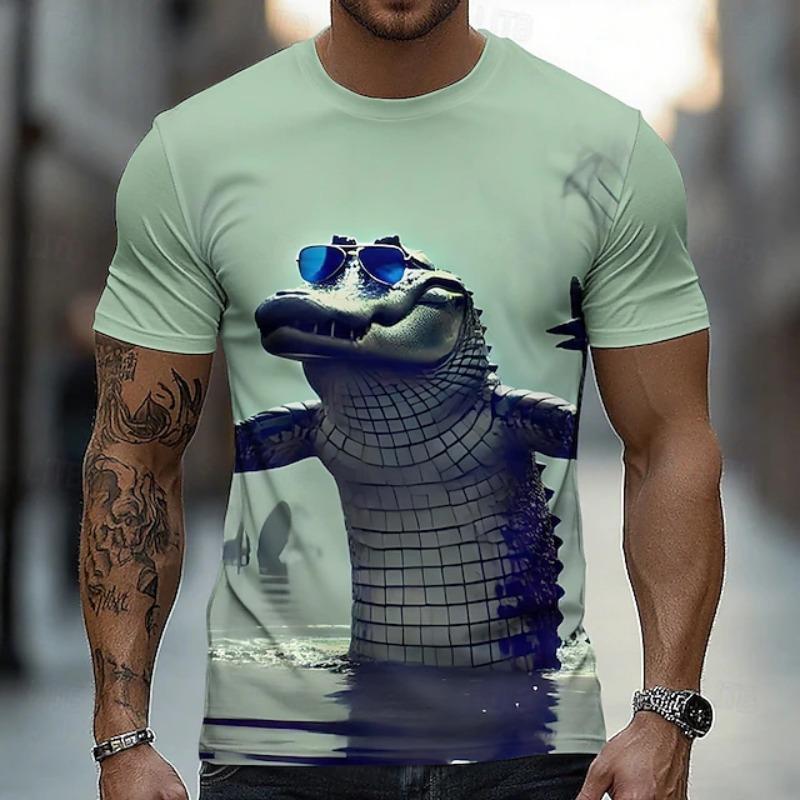 

Crocodile Print Funny T-Shirt 3D Animal Men s T Shirts Summer Short Sleeve Male Pullover Oversized XXS
