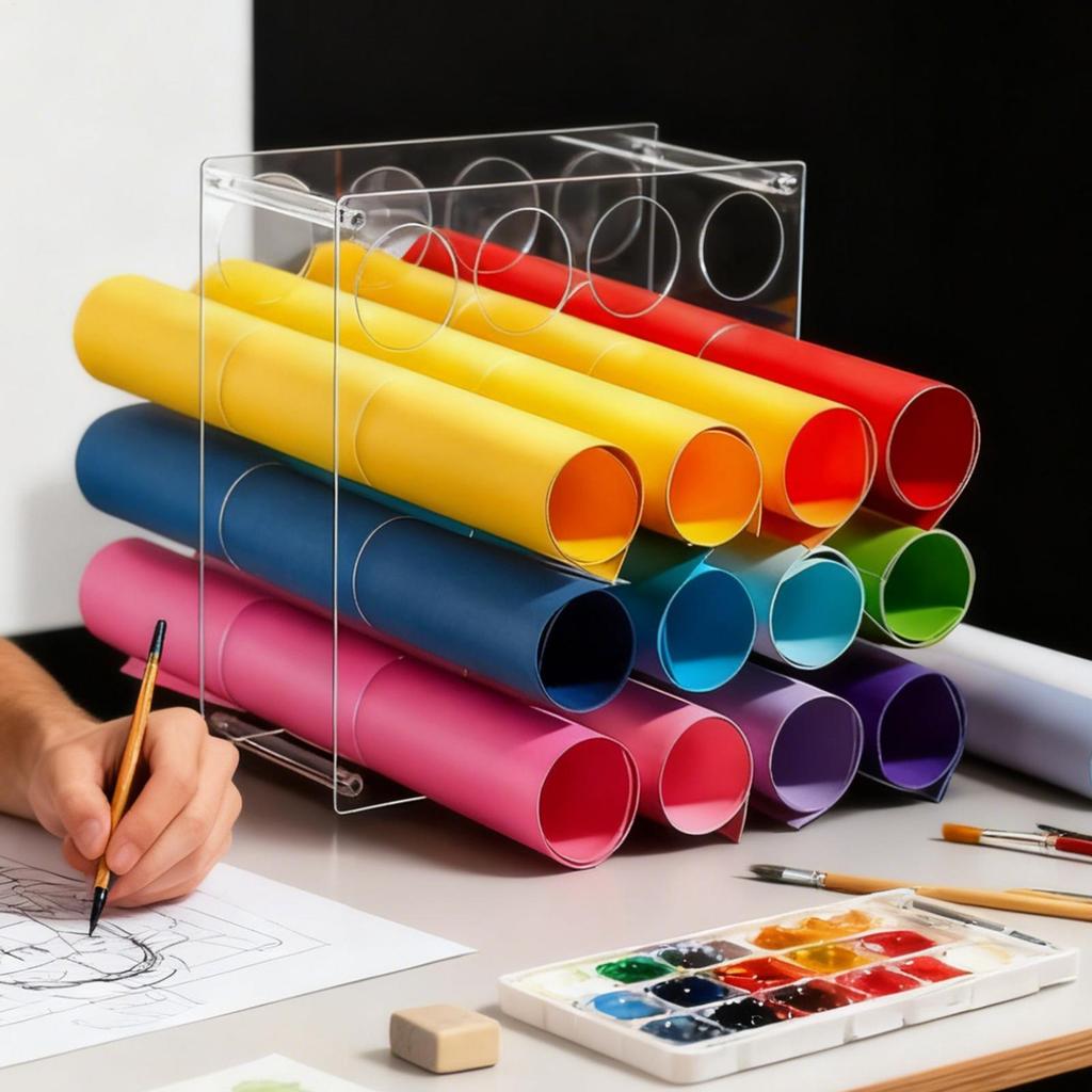 Craft Paper Roll Stand 2 Pieces Clear Acrylic Display Bracket 16-Hole Craft Paper Holder For Organization Desktop Art Studio