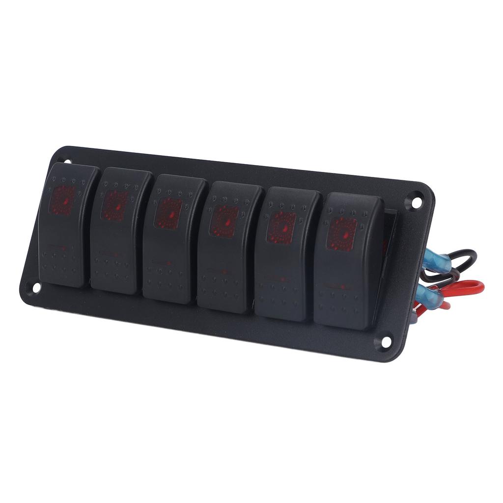 6 Gang Rocker Switch Panel LED Backlit On Off Switch Waterproof Circuit Protection for Car RV Bus Marine Boat ATV UTV