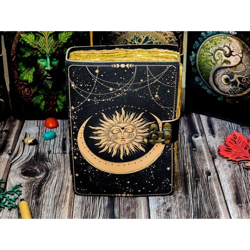 Sun Moon Vintage book for Men Women 200 Handmade pepar with Loc for Traveling Sketchbook poetry Notebook Birthday gifts For him pegan book