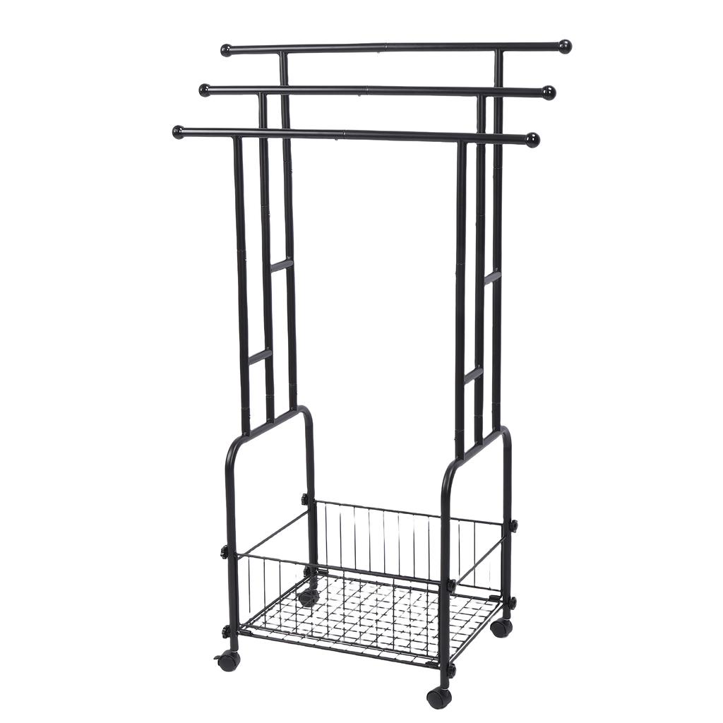 Stehender Handtuchständer Eisen 42,5 Zoll 3 Ebenen Deckenhalter Trocknungs-Ausstellungsständer mit Aufbewahrungskorb 4 Räder für Badezimmer