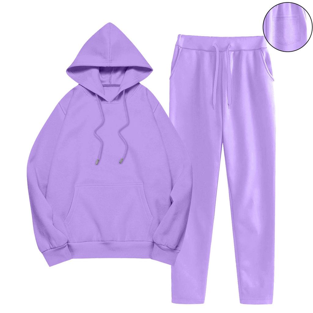 Women's Fashionable Loose Pocket Long Sleeved Sweatshirt Long Pants Two-Piece Set